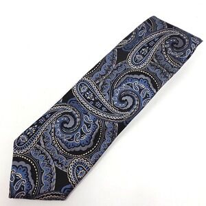 Robert Talbott Tie Mens Black Blue Paisley Print Silk Designer Classic USA
